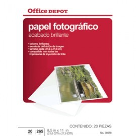 PAPEL FOTOGRAFICO 8.5 X 11 20 HOJAS OFFICE...